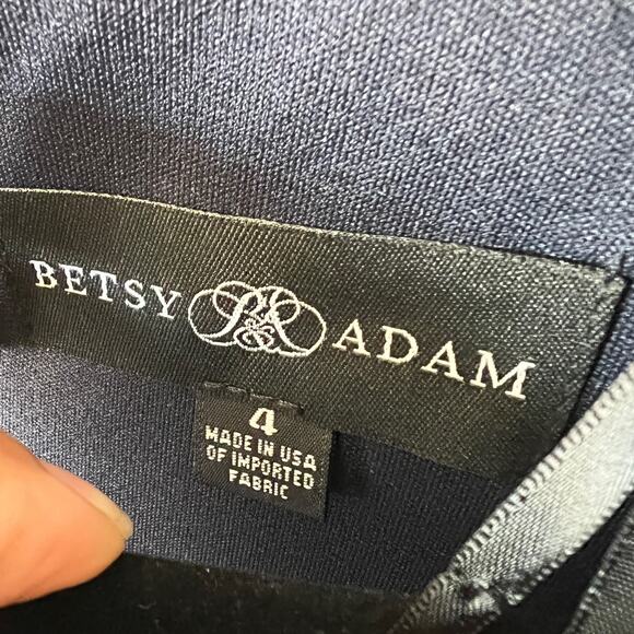 Betsy & Adam Navy Blue Stretch Jersey V Neck Long Sleeve Ruffled Gown Womens 4 - Picture 9 of 12